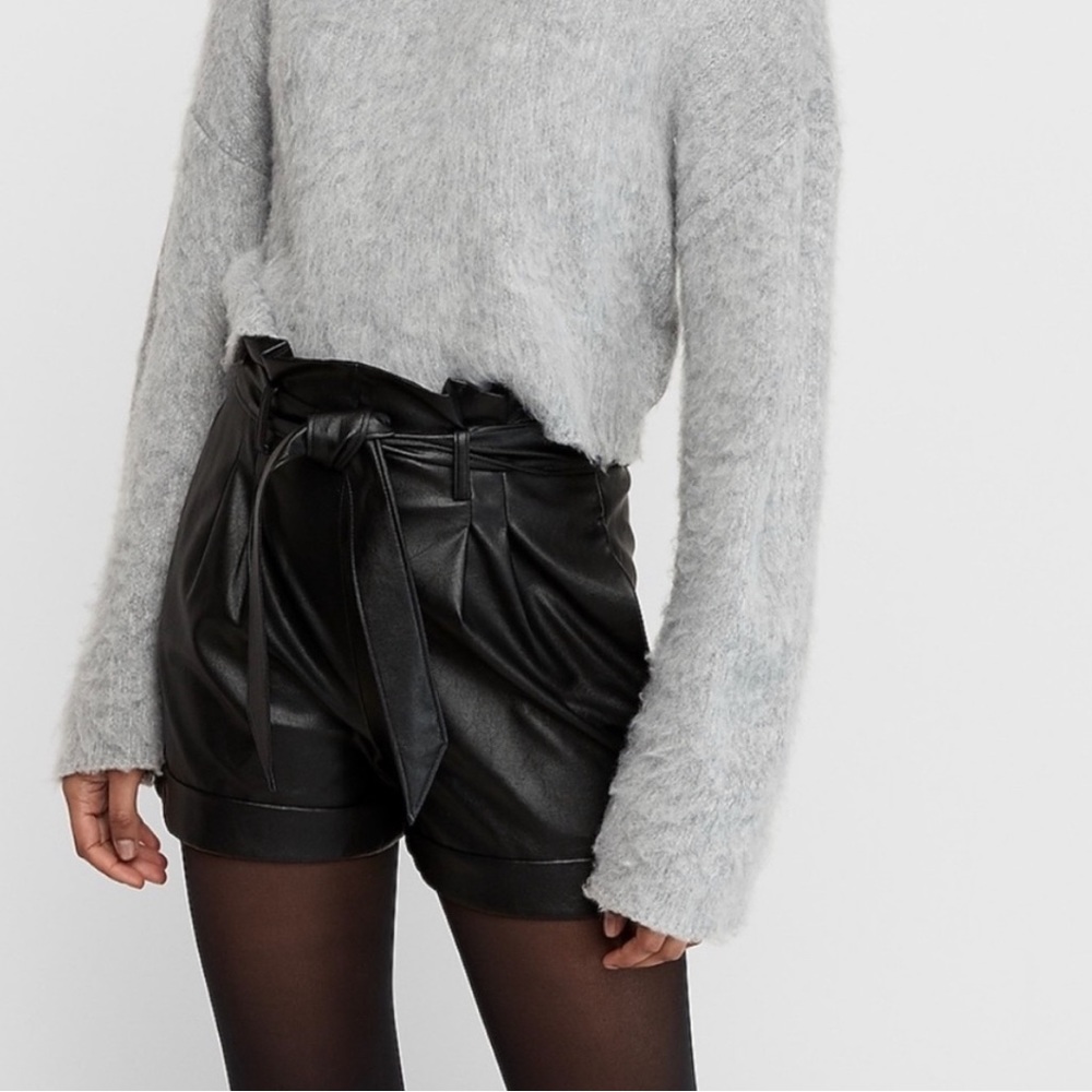 Express leather tie high-waisted shorts